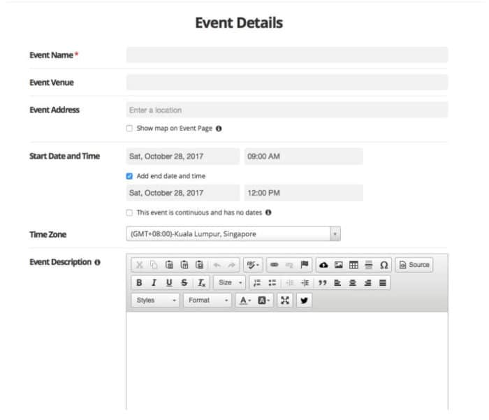 Create event landing page