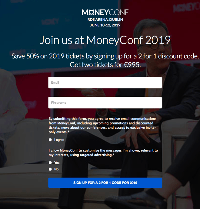 MoneyConf pre-registration page