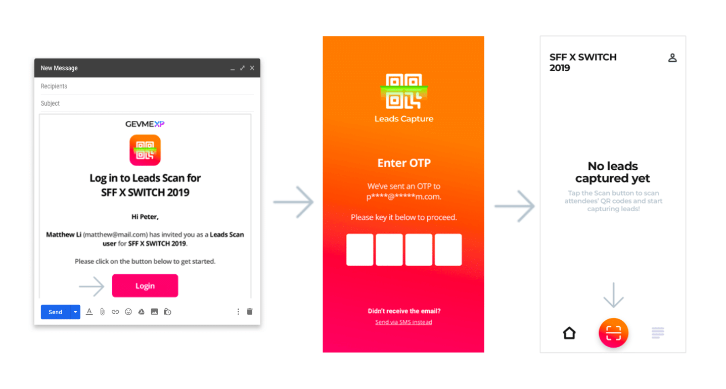 Seamless registration process to start using Gevme Leads Scan Mobile App