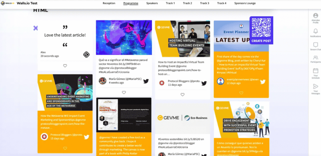 Example of a social wall at a Gevme virtual event