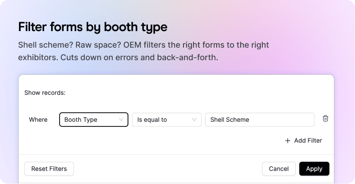 Filter forms by booth type