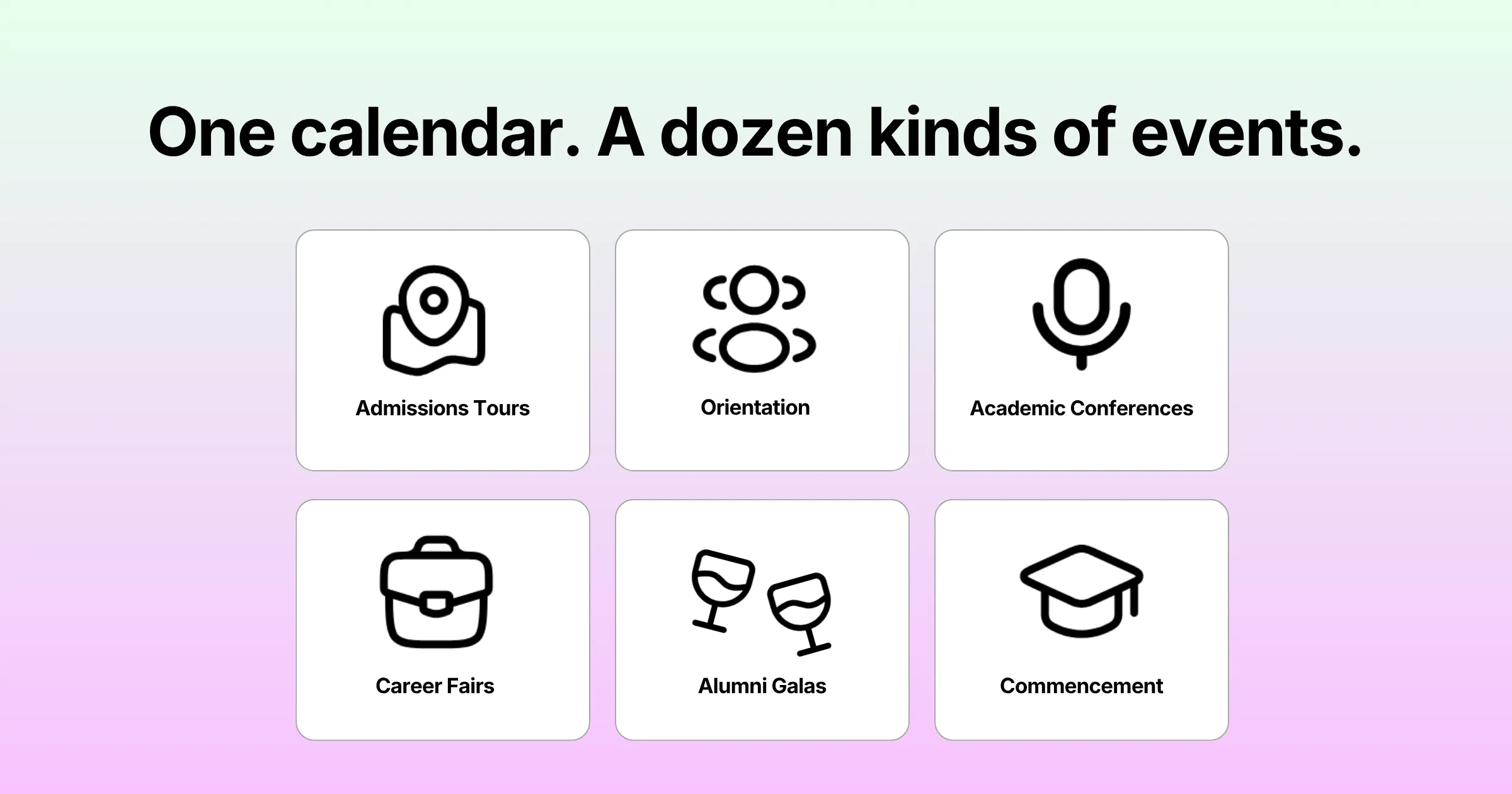 One university calendar with a dozen kinds of events