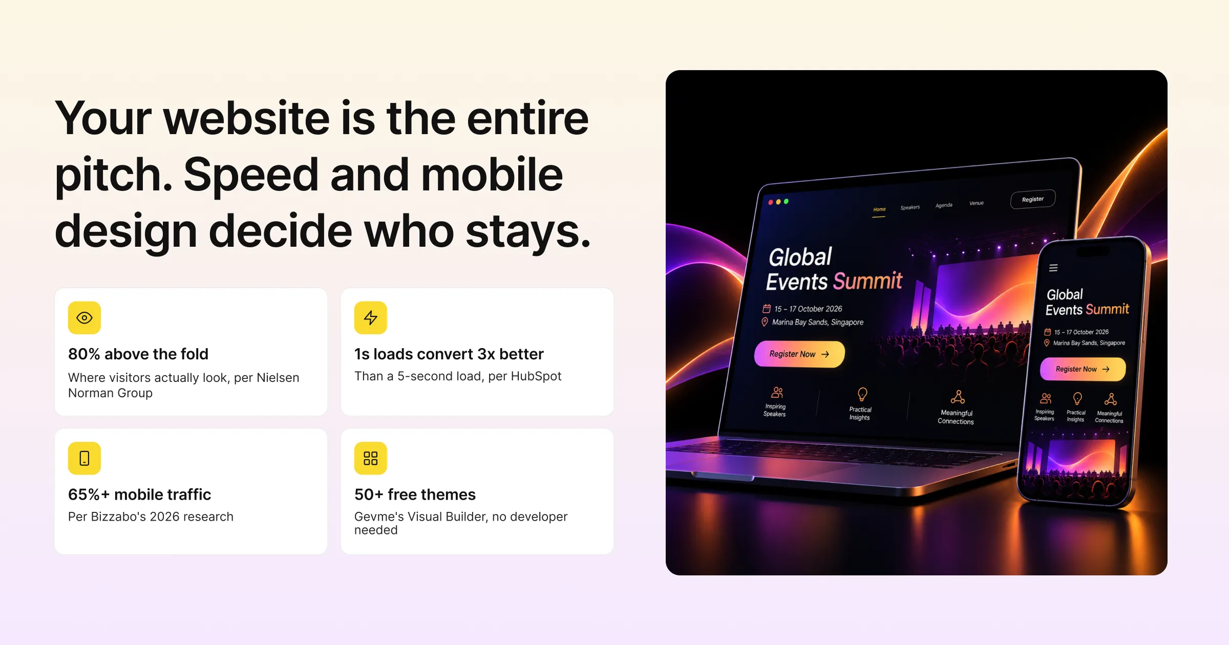 Your website is the entire pitch: event website design that converts, from load speed to mobile layout and trust signals