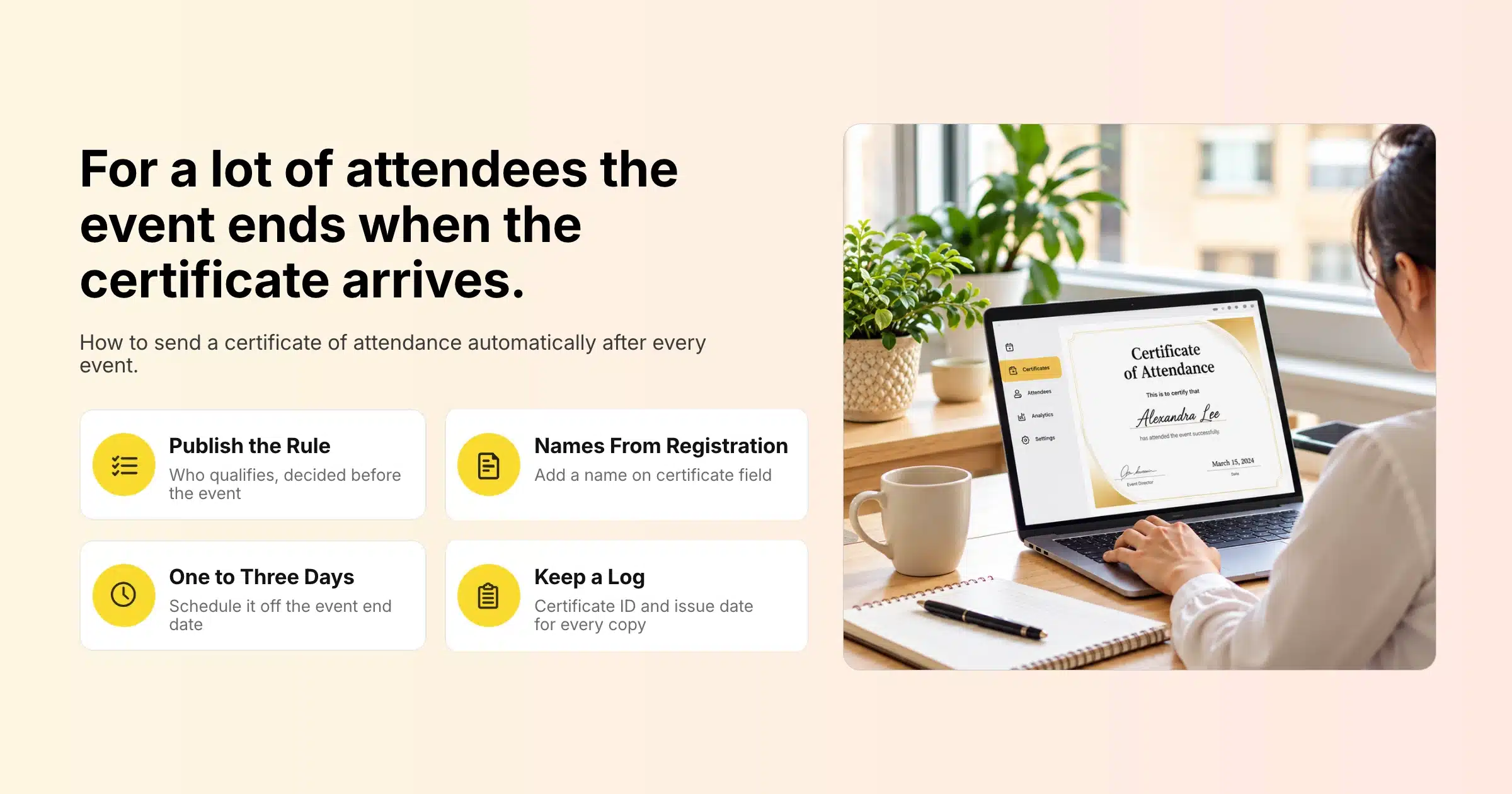 How to send a certificate of attendance automatically after every event