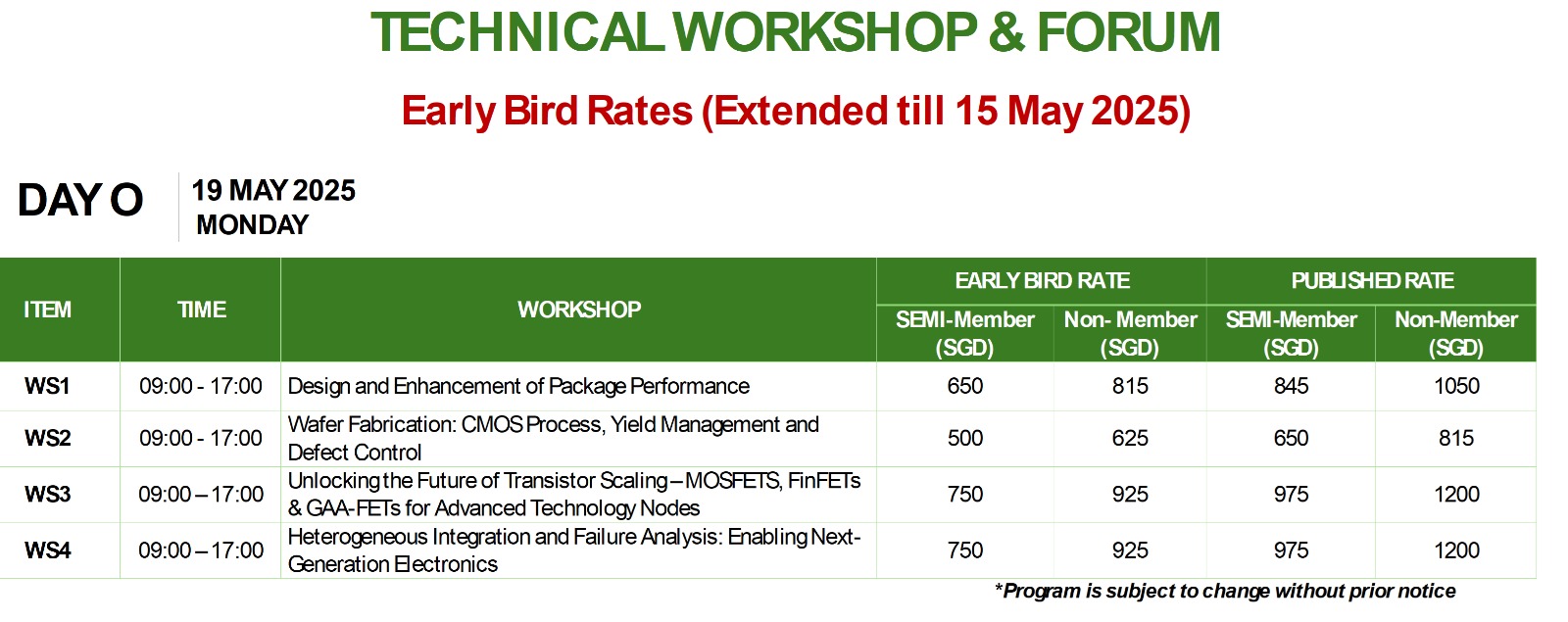 Workshops Pricing