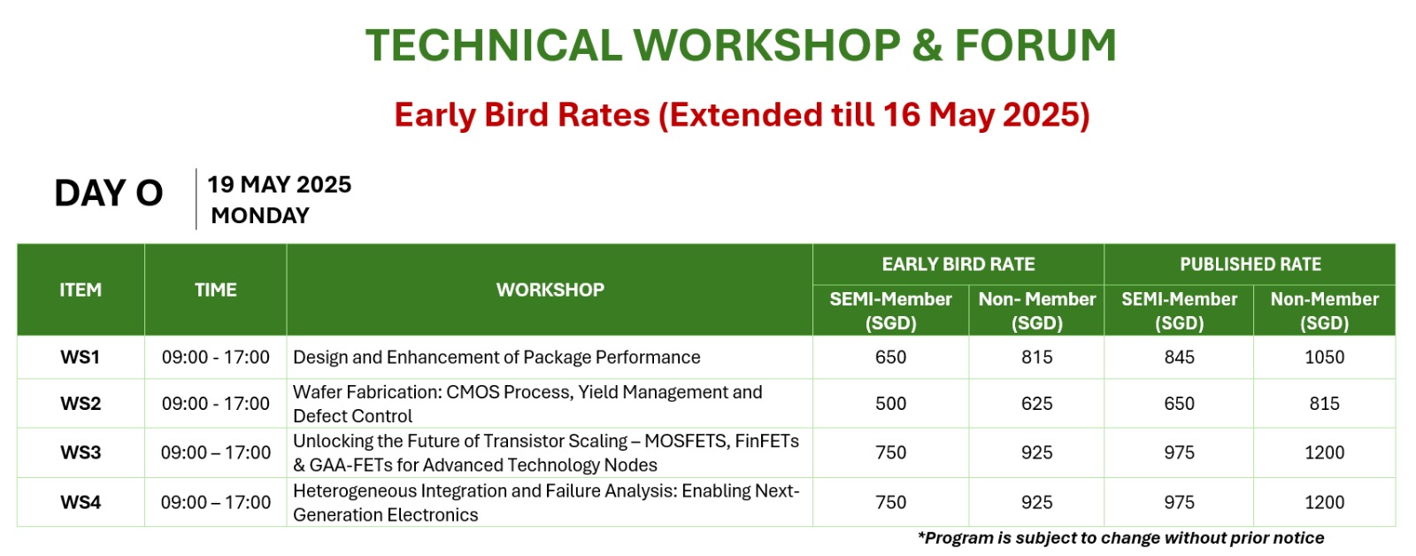 Workshops Pricing